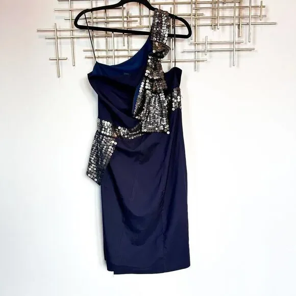 Susana Monaco Blue Flower Print 100% Silk Baby Doll Empire Dress Size 8 - Picture 7 of 12